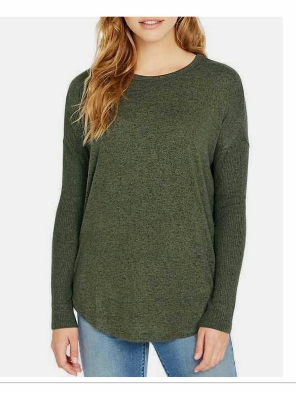 BUFFALO DAVID BITTON Gray Long Ribbed Sleeve Sweater